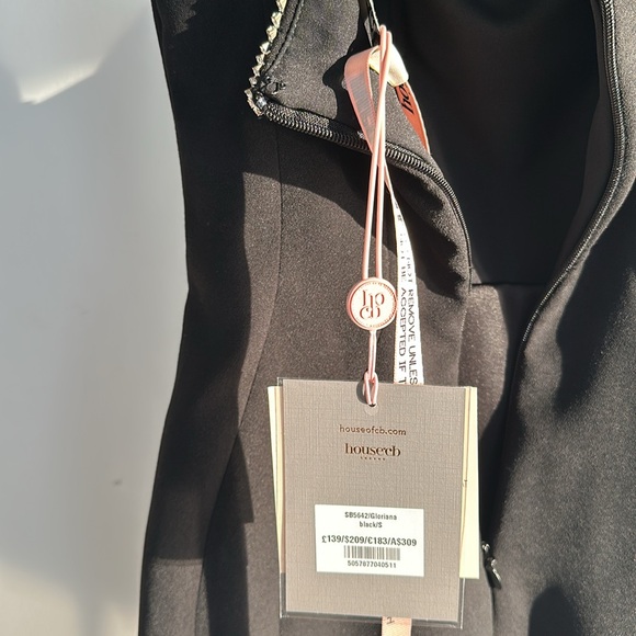 House of‎ CB Gloriana Black Crystal Trim Mini Dress Size Small. NEW. LBD - Picture 6 of 7